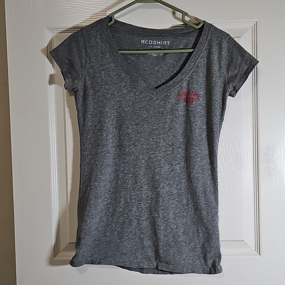 Redshirt Ohio State Buckeyes Short Sleeve T-shirt Gray V-Neck Top Size XL